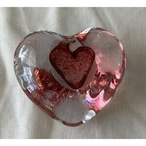 VTG Glass Heart Paperweight  Blown Art Glass Heart Paperweight Murano  Style
